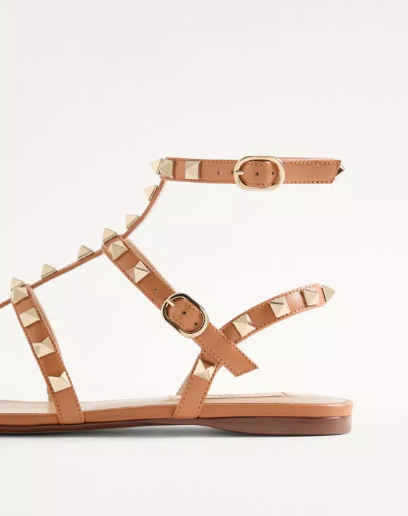 Valentino Rockstud Flat Calfskin Sandal With Straps - Image 2